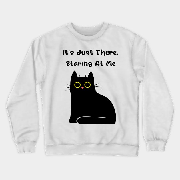 Spooky Cute Staring Black Cat Crewneck Sweatshirt by vystudio